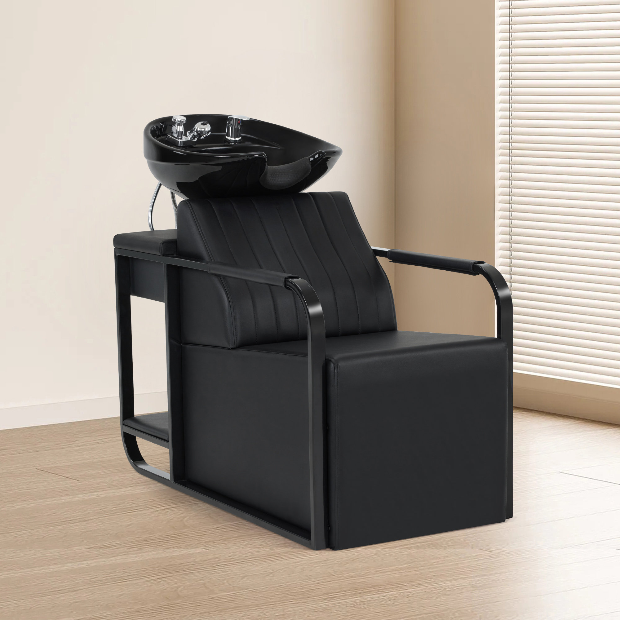 Inbox Zero Backwash Shampoo Chair with Ceramic Hair Wash Bowl for